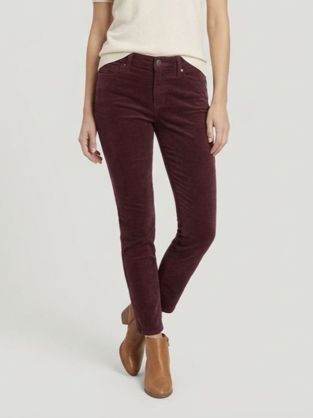 LOFT Curvy Skinny Corduroy Pants Plum Burgundy Size 4P 27 NWOT